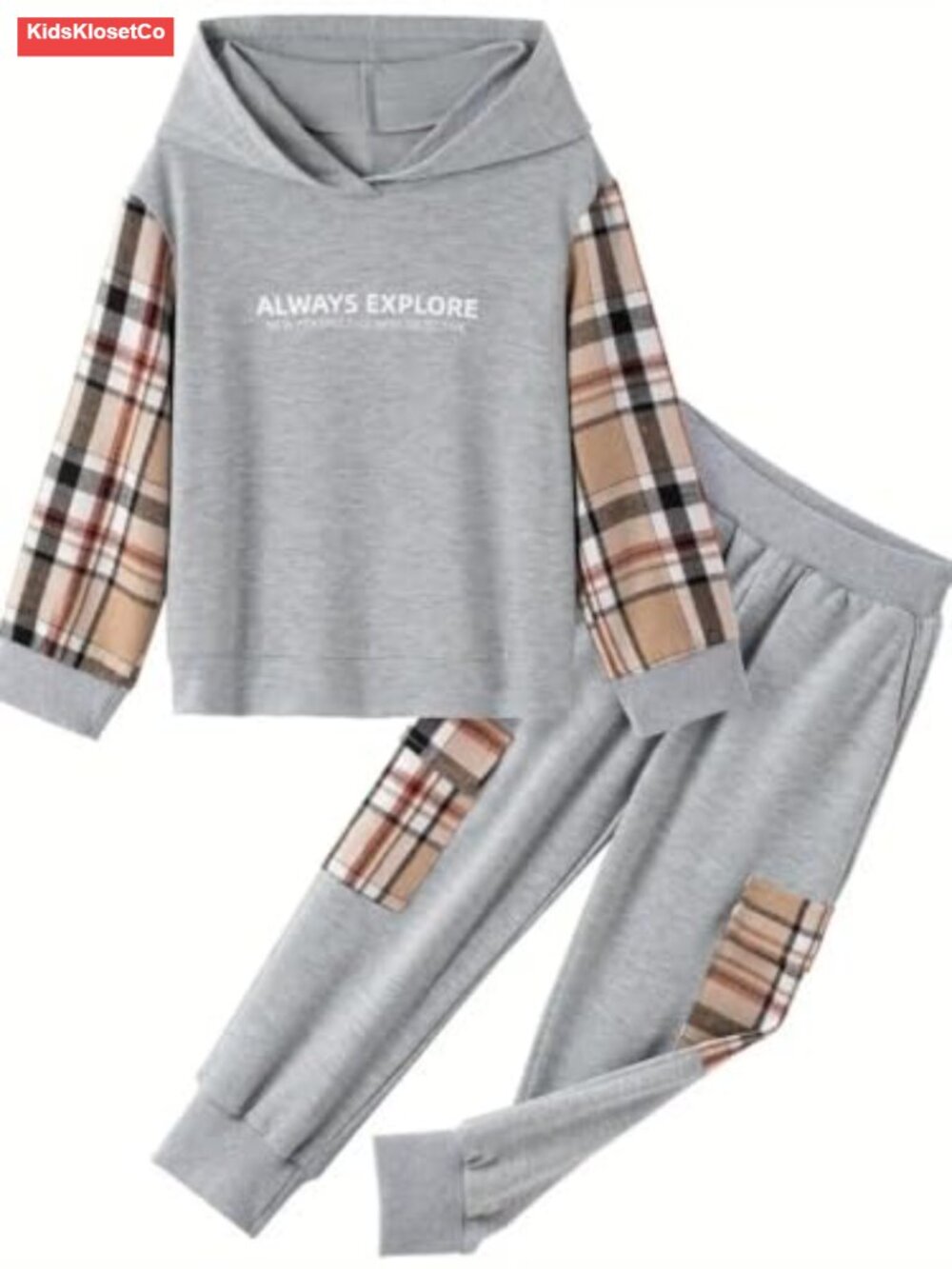 Toddler Boy Plaid Hoodie Sweatshirt Pants Set 2pcs